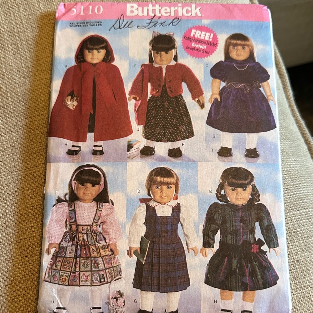 Butterick Doll Clothing Pattern for American Girl Dolls, Pattern 5110